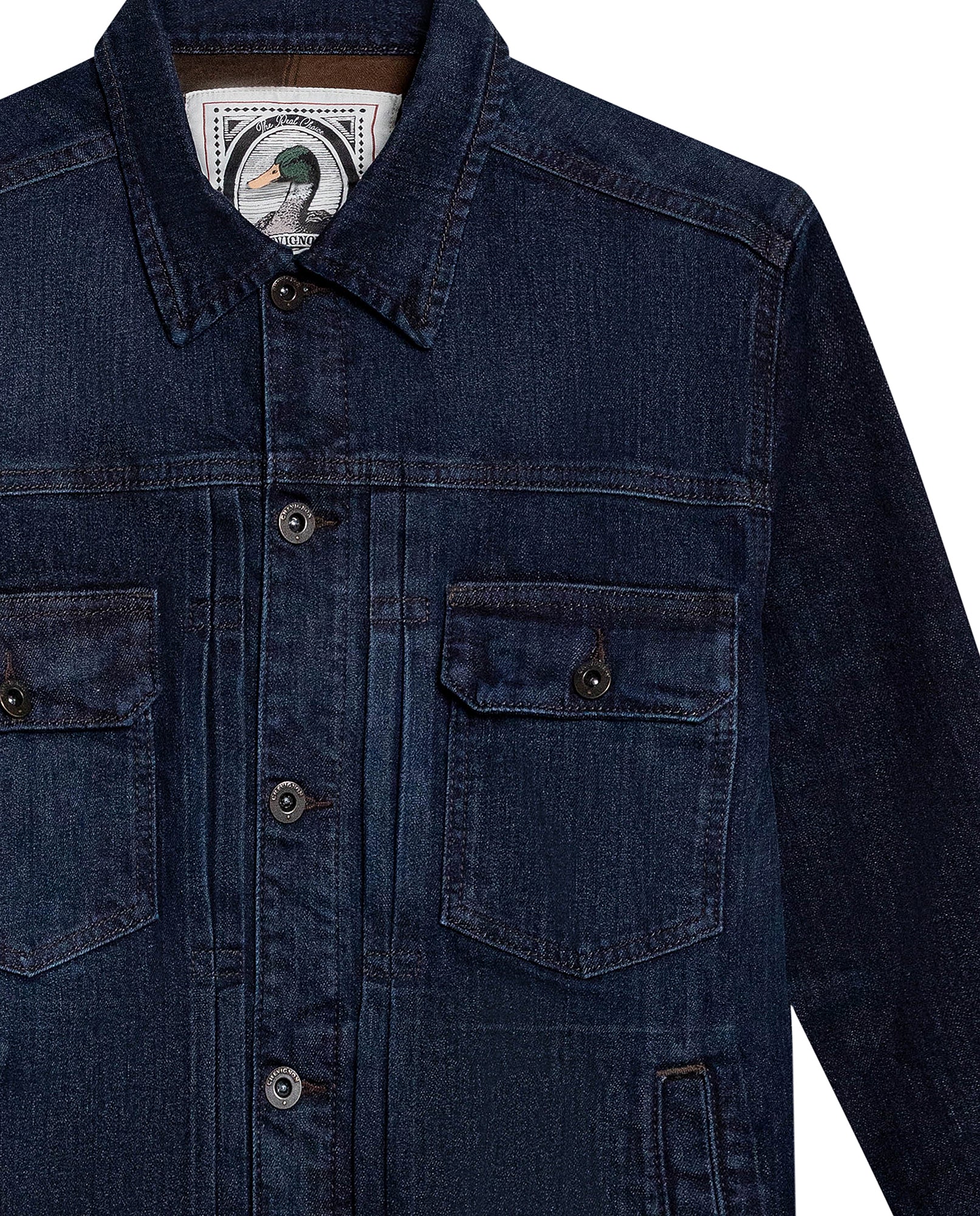 Mens Trucker Jacket Lined Dark Wash Cotton Elastane Full Cotton Lining Metal Buttons - Blue 63_321H001_AZU193924_8