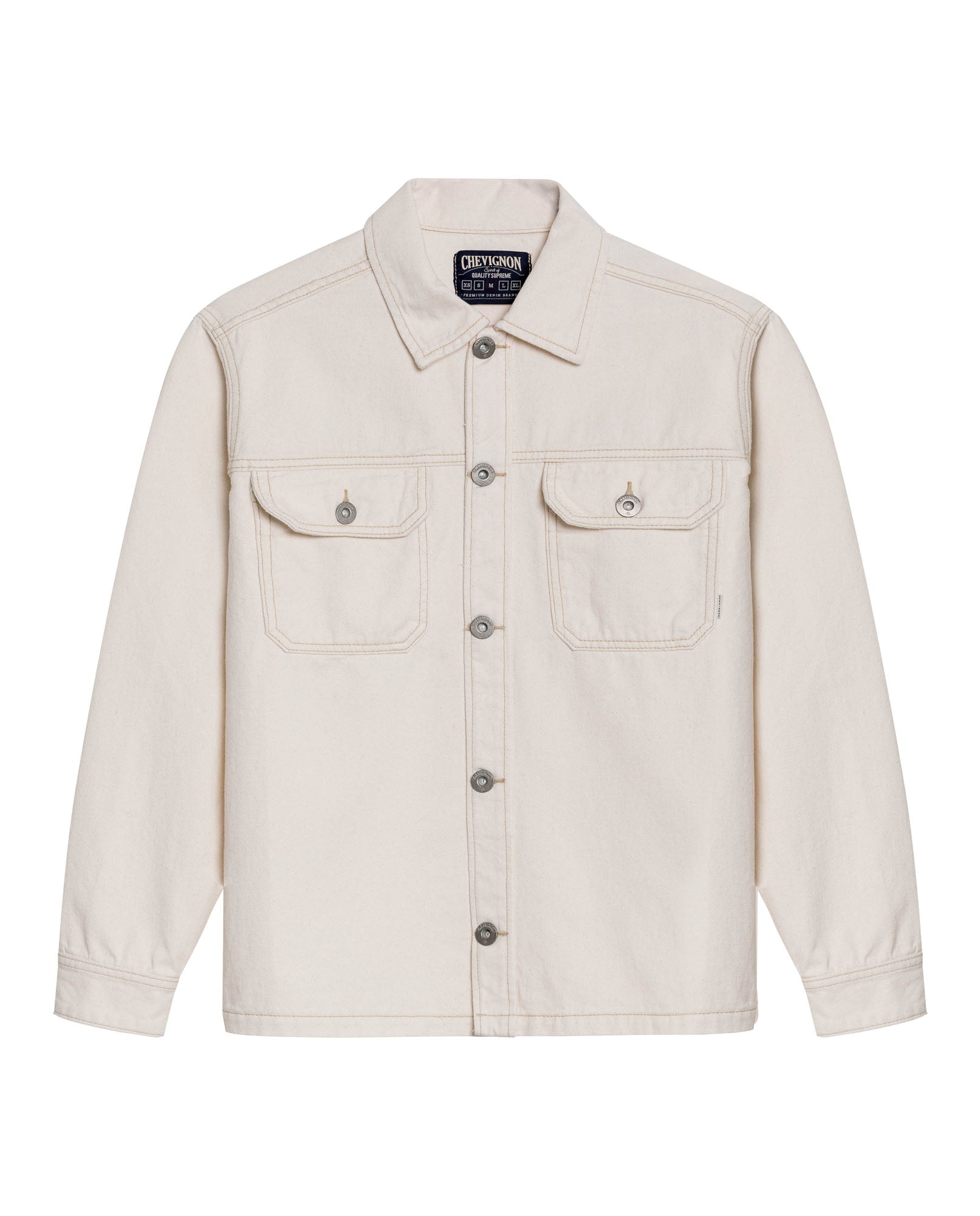 Mens Shacket Straight Silhouette Raw Ivory Wash Cotton Contrast Stitching Patch Pockets - Raw 63_321H002_CRU134403_3
