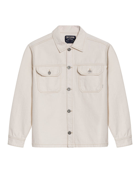 Mens Shacket Straight Silhouette Raw Ivory Wash Cotton Contrast Stitching Patch Pockets - Raw 63_321H002_CRU134403_3