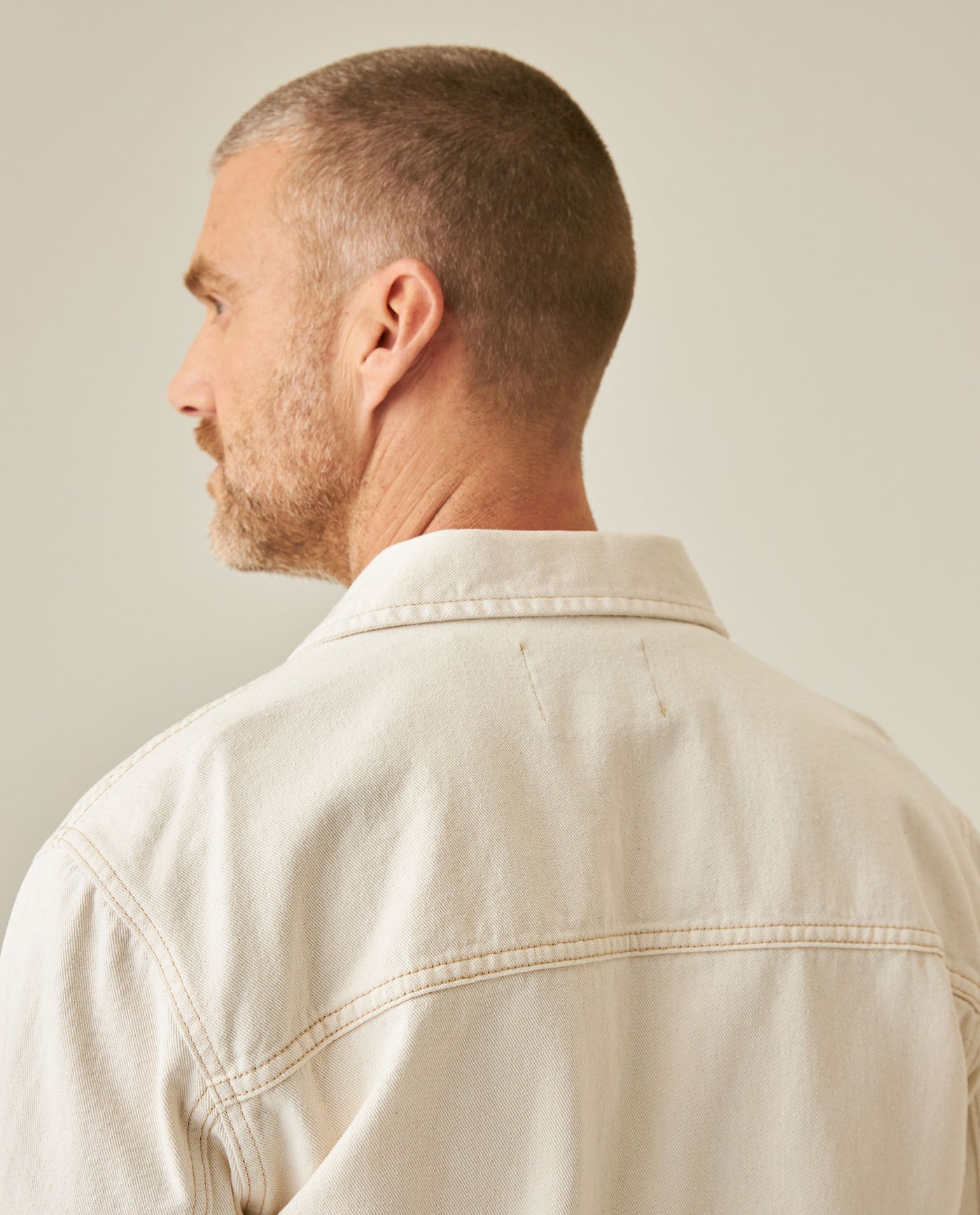 Mens Shacket Straight Silhouette Raw Ivory Wash Cotton Contrast Stitching Patch Pockets - Raw 63_321H002_CRU134403_7