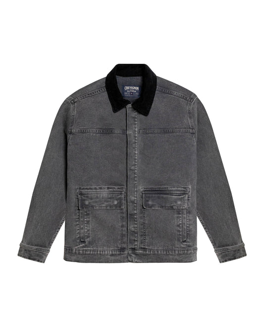 Mens Heritage Trucker Jacket Straight Silhouette Gray Wash Cotton Polyester Elastane Corduroy Collar - Gray 63_321H450_GRI145002_3
