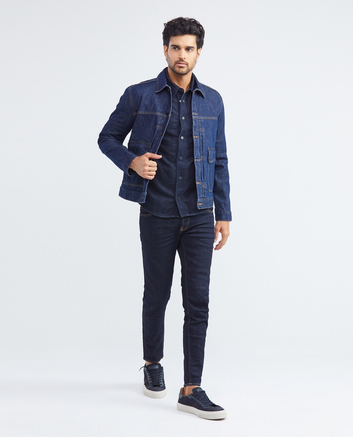 Men's Trucker Jacket Dark Wash Clean in Cotton Stretch Blend 322F000 - 2