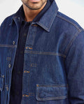 Men's Trucker Jacket Dark Wash Clean in Cotton Stretch Blend 322F000 - 3
