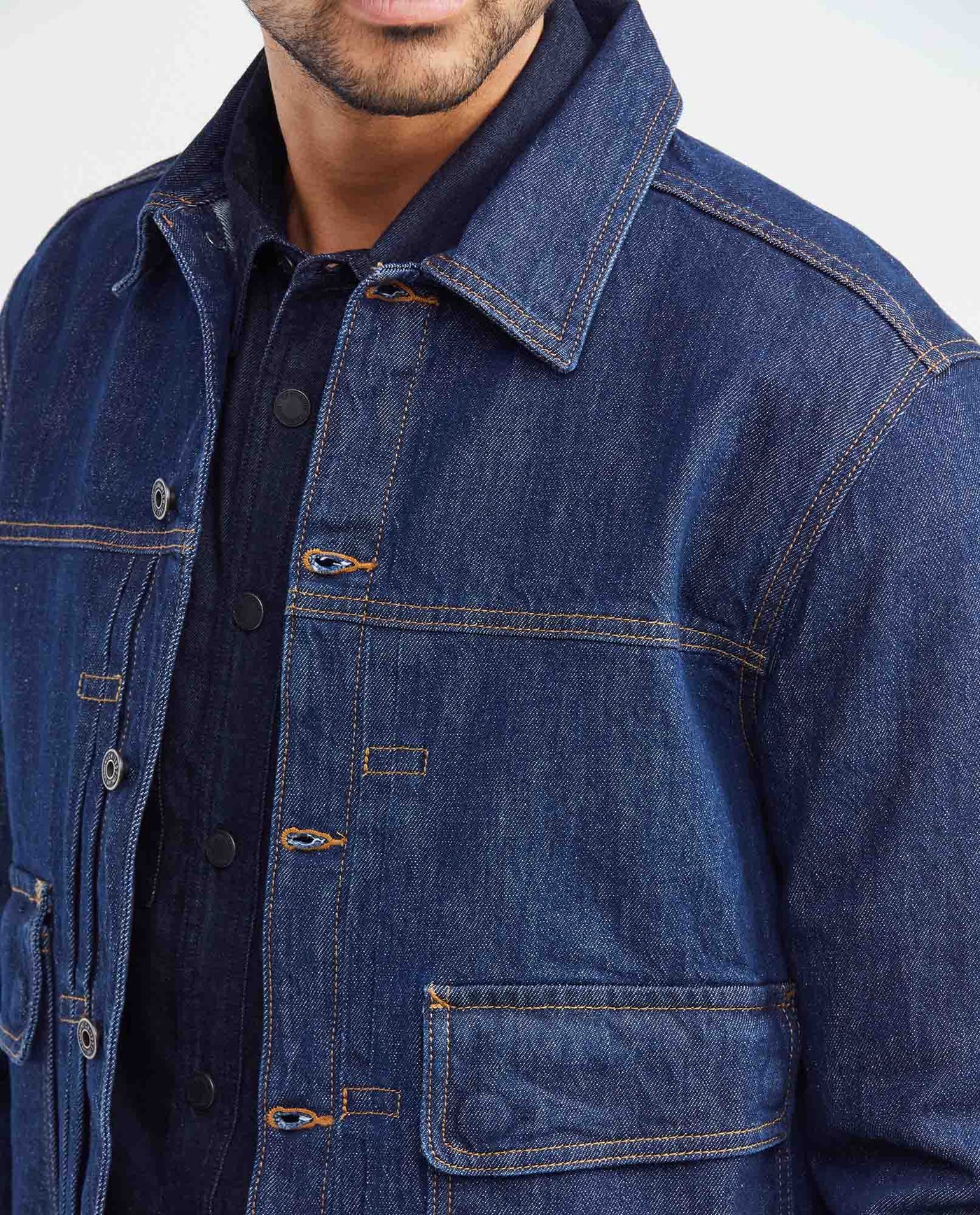 Men's Trucker Jacket Dark Wash Clean in Cotton Stretch Blend 322F000 - 3