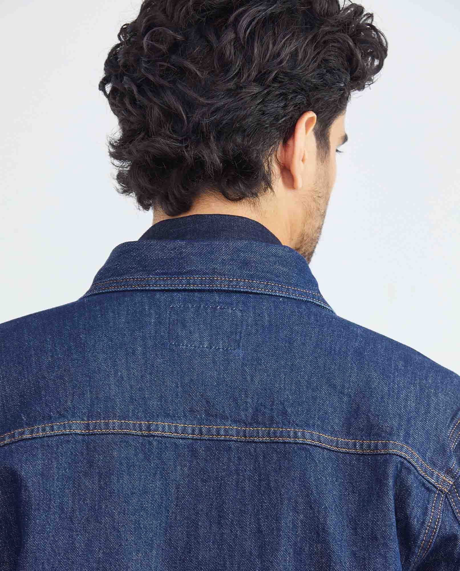 Men's Trucker Jacket Dark Wash Clean in Cotton Stretch Blend 322F000 - 4