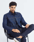 Men's Trucker Jacket Dark Wash Clean in Cotton Stretch Blend 322F000 - 7