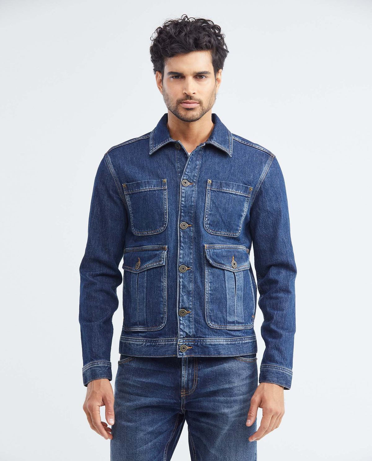 Men's Jacket Seam Distressing Bellows Pockets in Cotton Stretch Blend 322F001 - 1