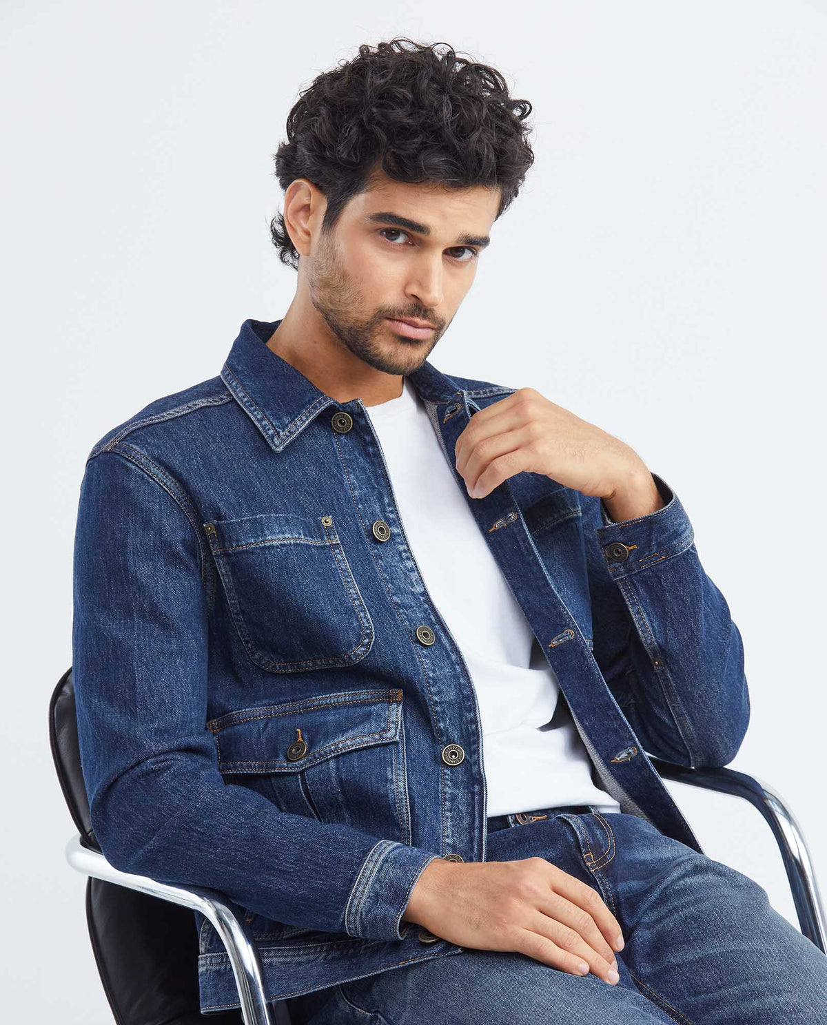 Men's Jacket Seam Distressing Bellows Pockets in Cotton Stretch Blend 322F001 - 2