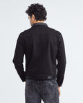 Men's Trucker Jacket Black Wash Leather Collar in Cotton Stretch Blend 322F002 - 4
