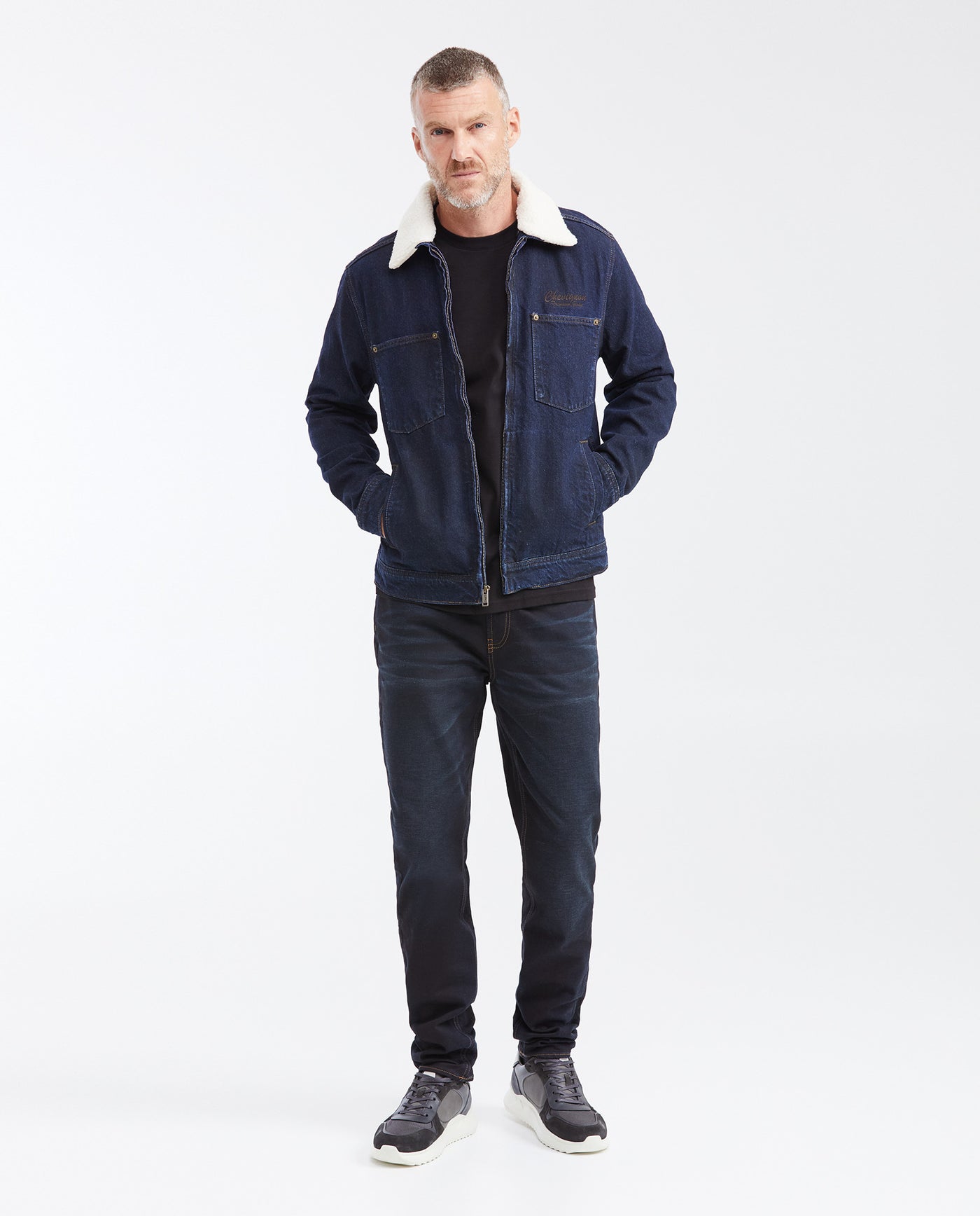 Denim Trucker Jacket with Removable Sherpa Collar Dark Blue for Men - Blue 322G000 - 2