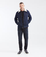 Denim Trucker Jacket with Removable Sherpa Collar Dark Blue for Men - Blue 322G000 - 2