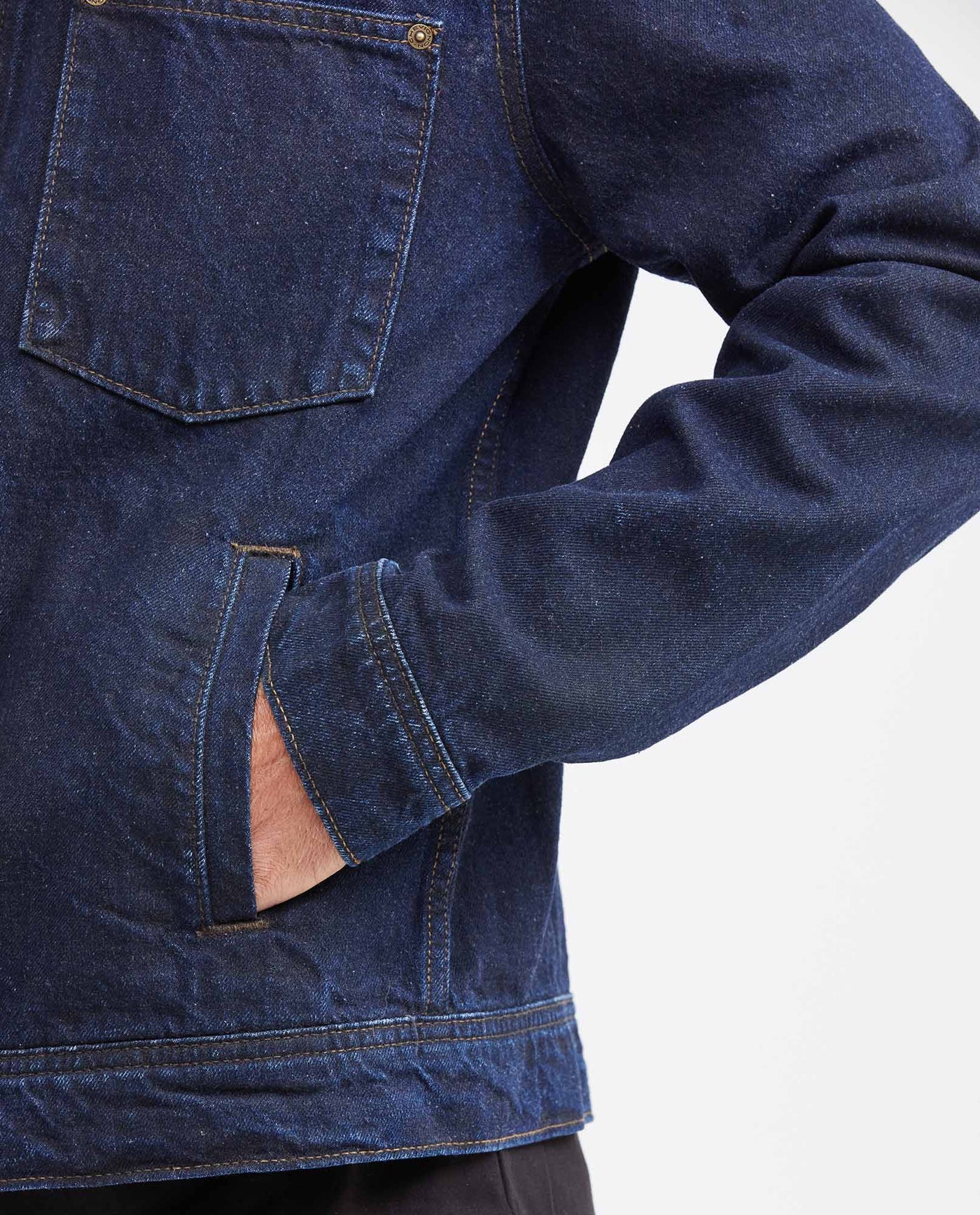 Denim Trucker Jacket with Removable Sherpa Collar Dark Blue for Men - Blue 322G000 - 4