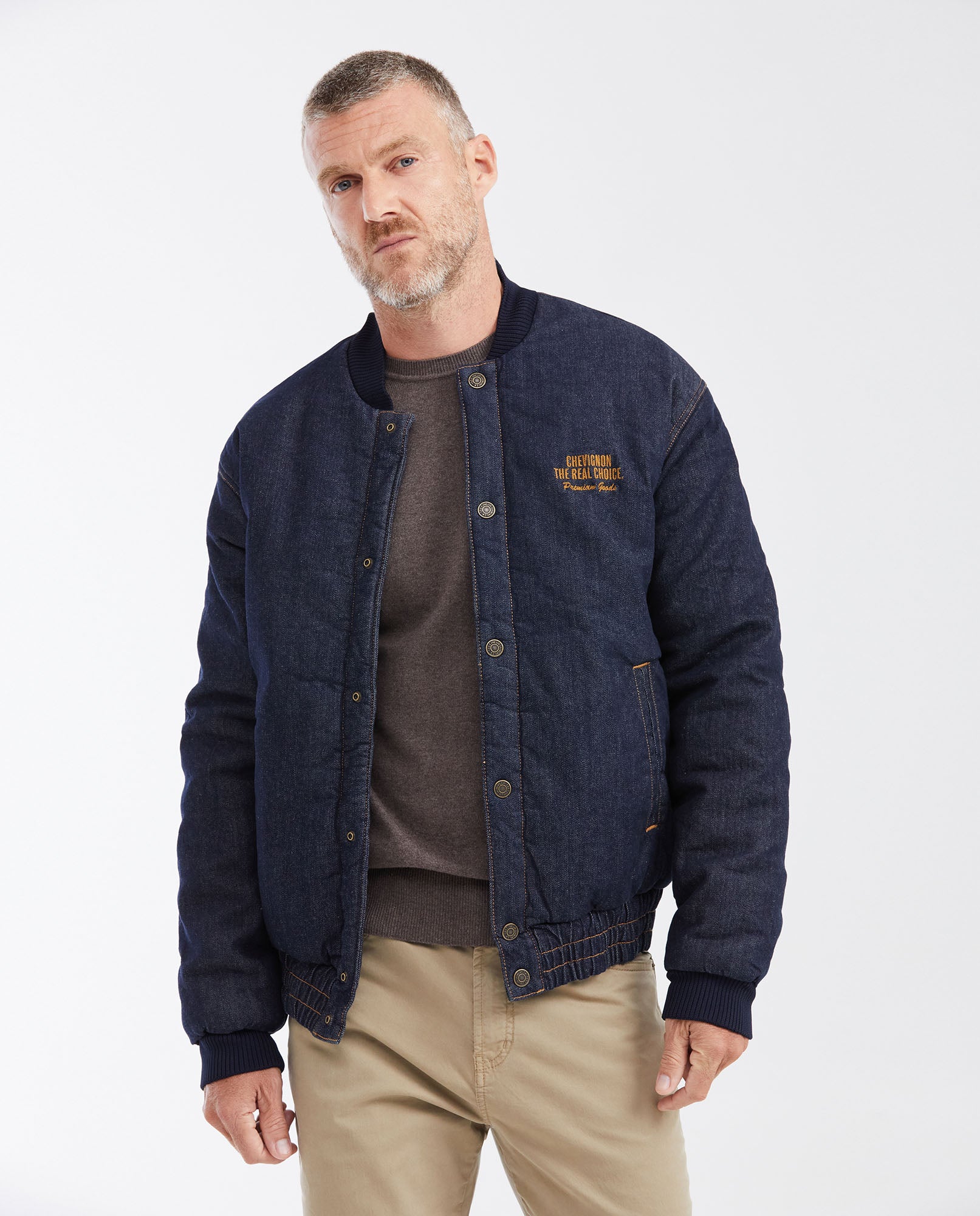 Dark Blue Denim Bomber Jacket for Men - Blue 322G001 - 1