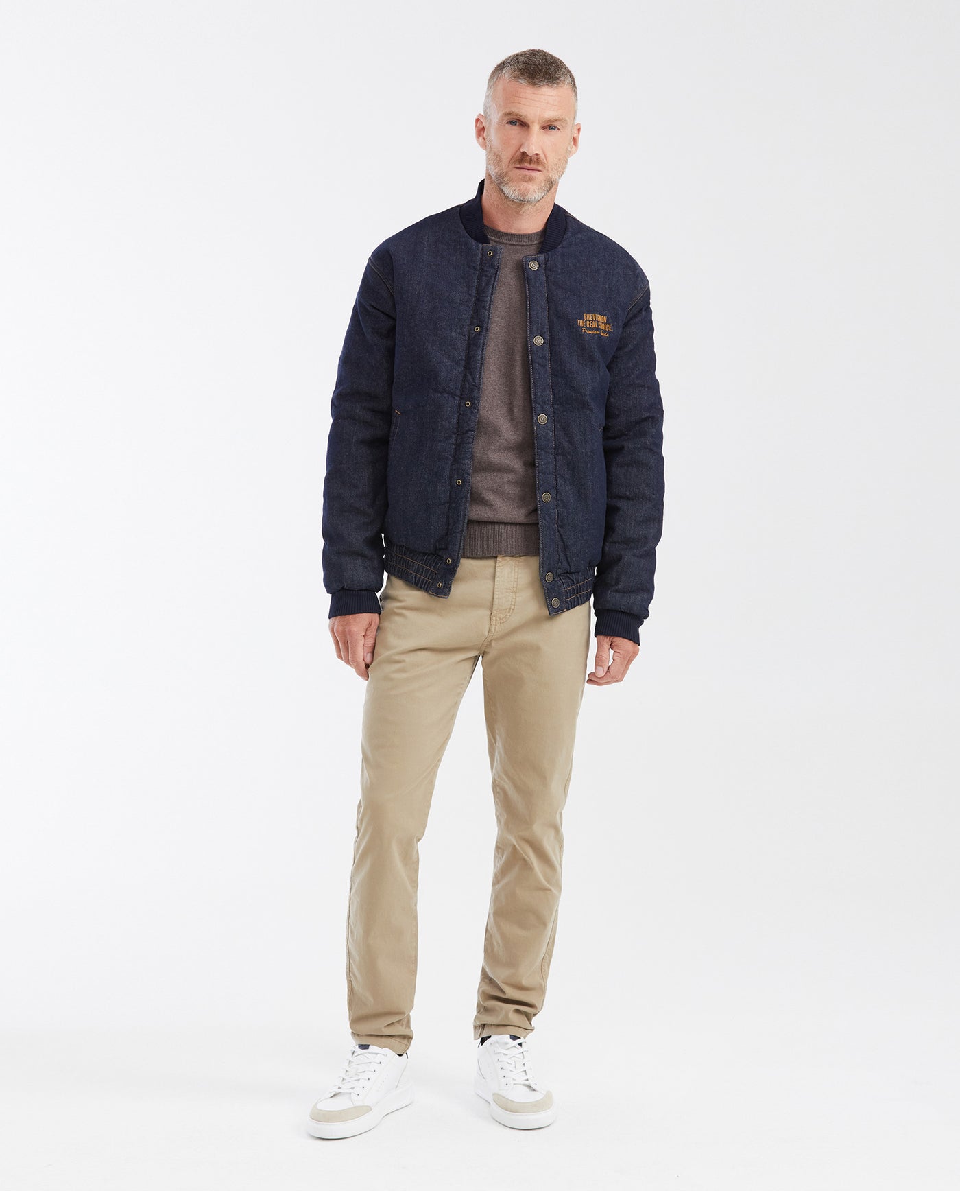 Dark Blue Denim Bomber Jacket for Men - Blue 322G001 - 2