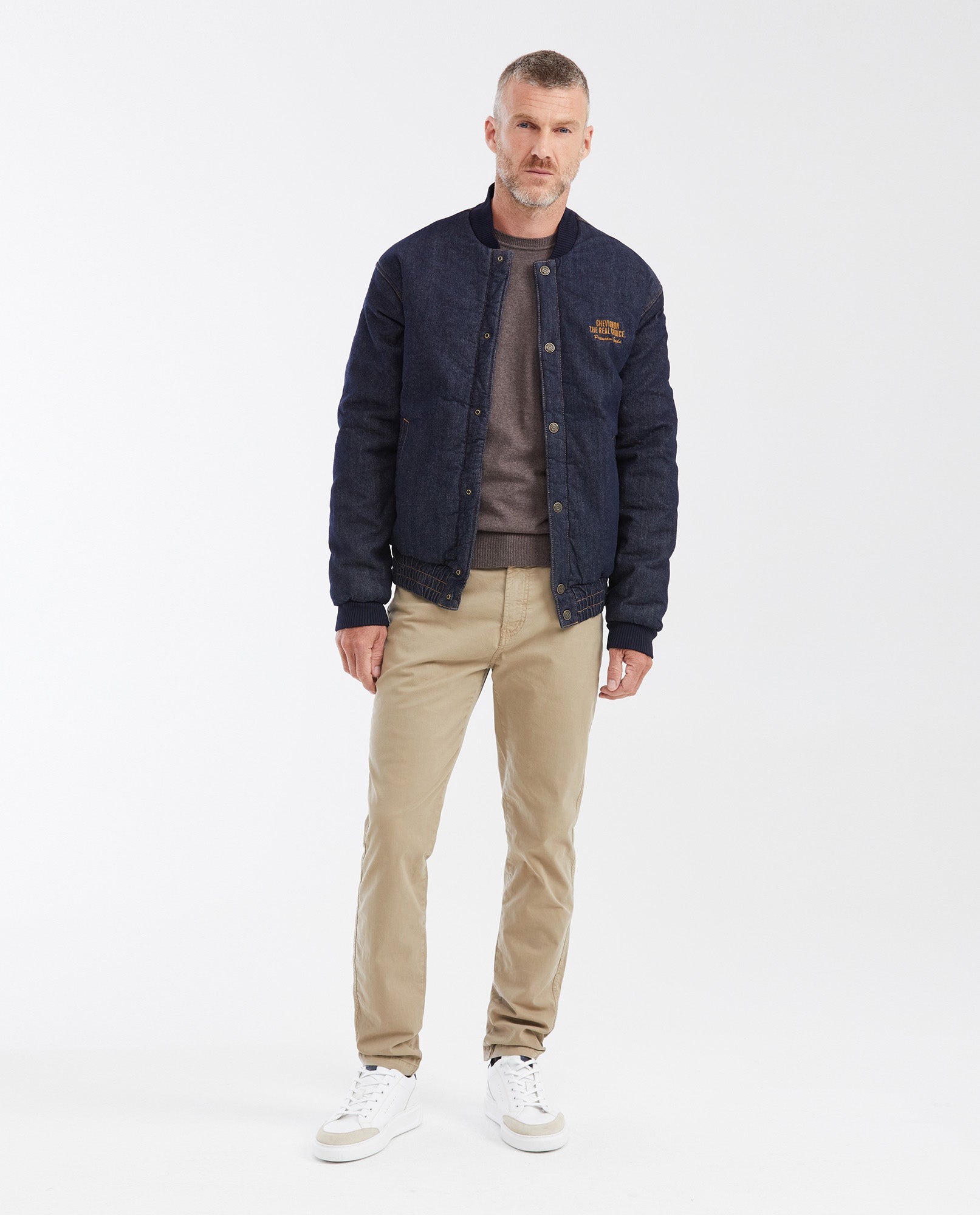 Dark Blue Denim Bomber Jacket for Men - Blue 322G001 - 2