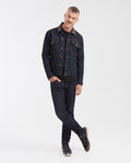 Men's Heritage Straight Fit Ultra Dark Wash Trucker Jacket with Leather Collar in Stretch Denim 322G450 - 2