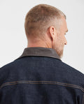 Men's Heritage Straight Fit Ultra Dark Wash Trucker Jacket with Leather Collar in Stretch Denim 322G450 - 4
