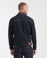 Men's Heritage Straight Fit Ultra Dark Wash Trucker Jacket with Leather Collar in Stretch Denim 322G450 - 5