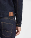 Men's Heritage Straight Fit Ultra Dark Wash Trucker Jacket with Leather Collar in Stretch Denim 322G450 - 6