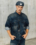 Mens Embroidered Denim Trucker Jacket - Special Collection - Blue 63_322H201_AZU194052_0
