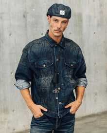 Mens Embroidered Denim Trucker Jacket - Special Collection - Blue 63_322H201_AZU194052_0