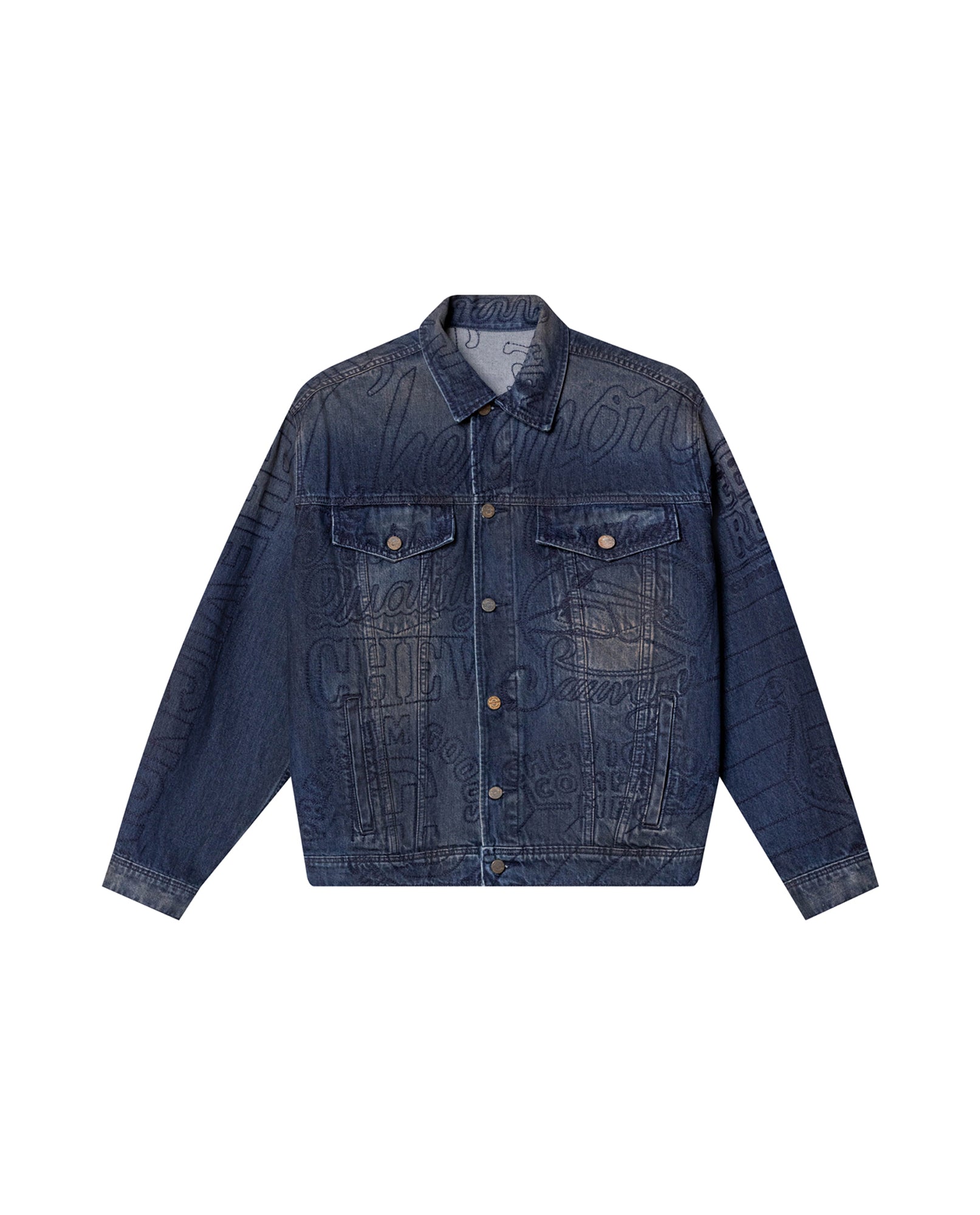 Mens Embroidered Denim Trucker Jacket - Special Collection - Blue 63_322H201_AZU194052_5