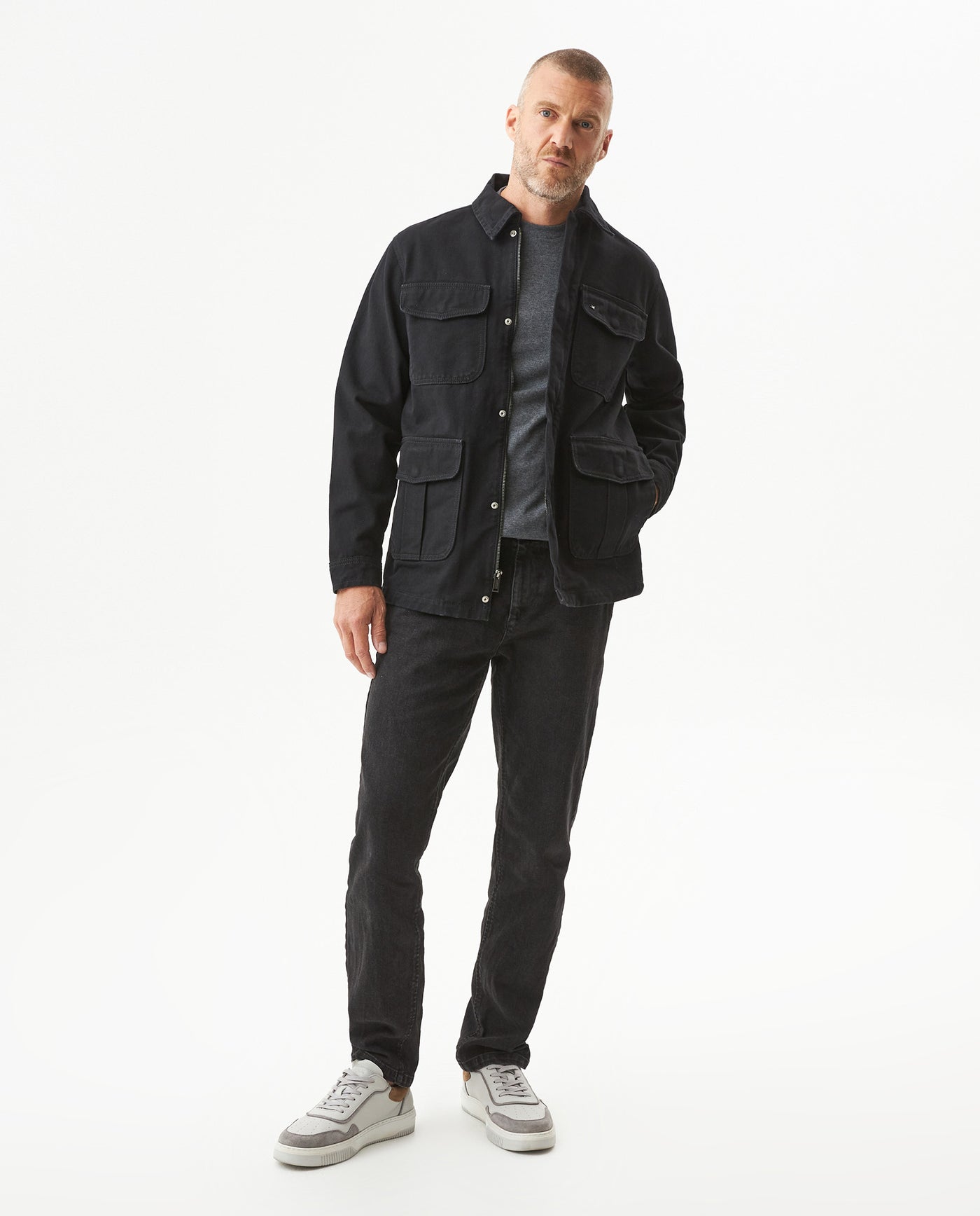 Men's Denim Parka Jacket in Cotton-Viscose Blend, Evening 329G001 - 3