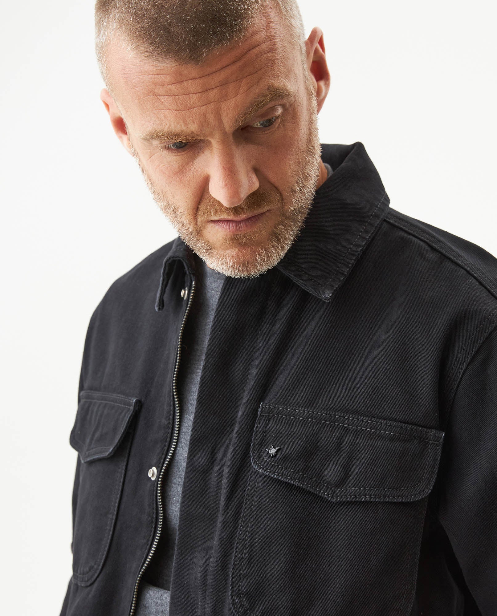 Men's Denim Parka Jacket in Cotton-Viscose Blend, Evening 329G001 - 4