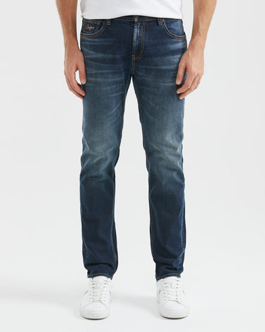 STRAIGHT FIT MID-RISE JEANS IN DARK WASH