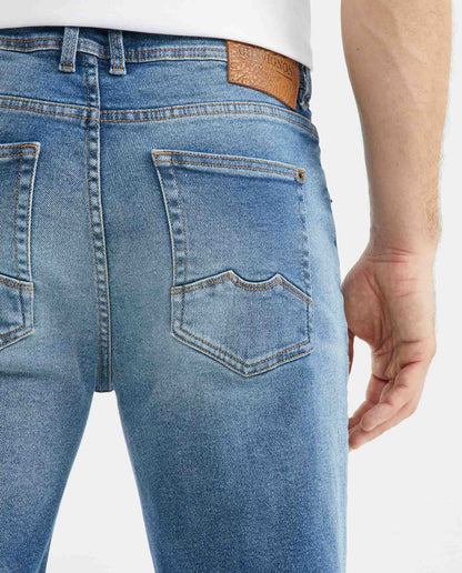 Men's JeanStraight Fit, Morrison, Slim Boot - Medium Vintage Blue + Distressed - Blue - 6