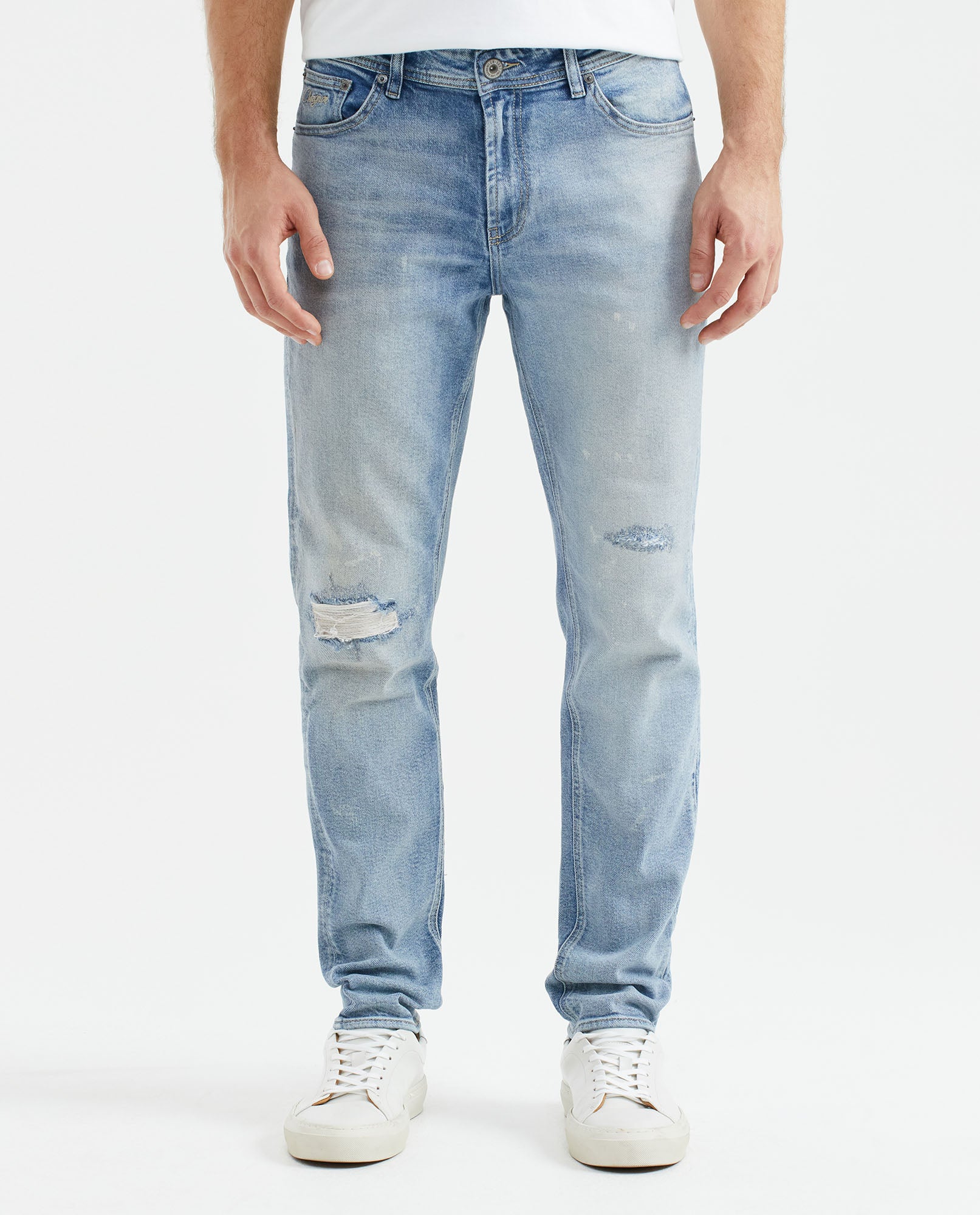 Men's Morrison Jeans Straight Bootcut Light Wash Rips Heel Recycled Blend - 1