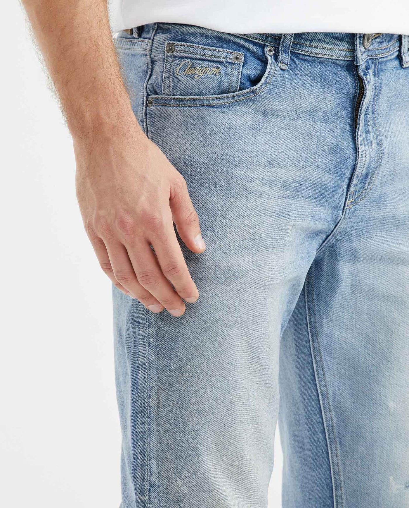 Men's Morrison Jeans Straight Bootcut Light Wash Rips Heel Recycled Blend - 3