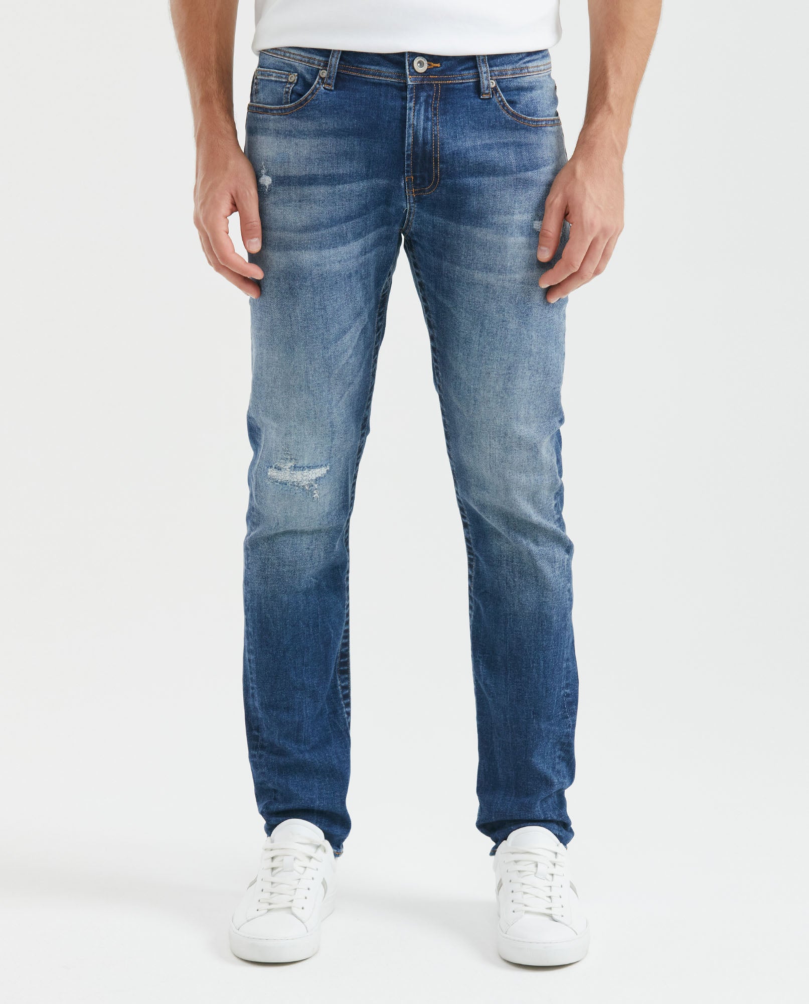 Jean Men's Slim Fit, Famous, Slim Boot - Medium Vintage Blue + Distressed - Blue 331F016 - 1