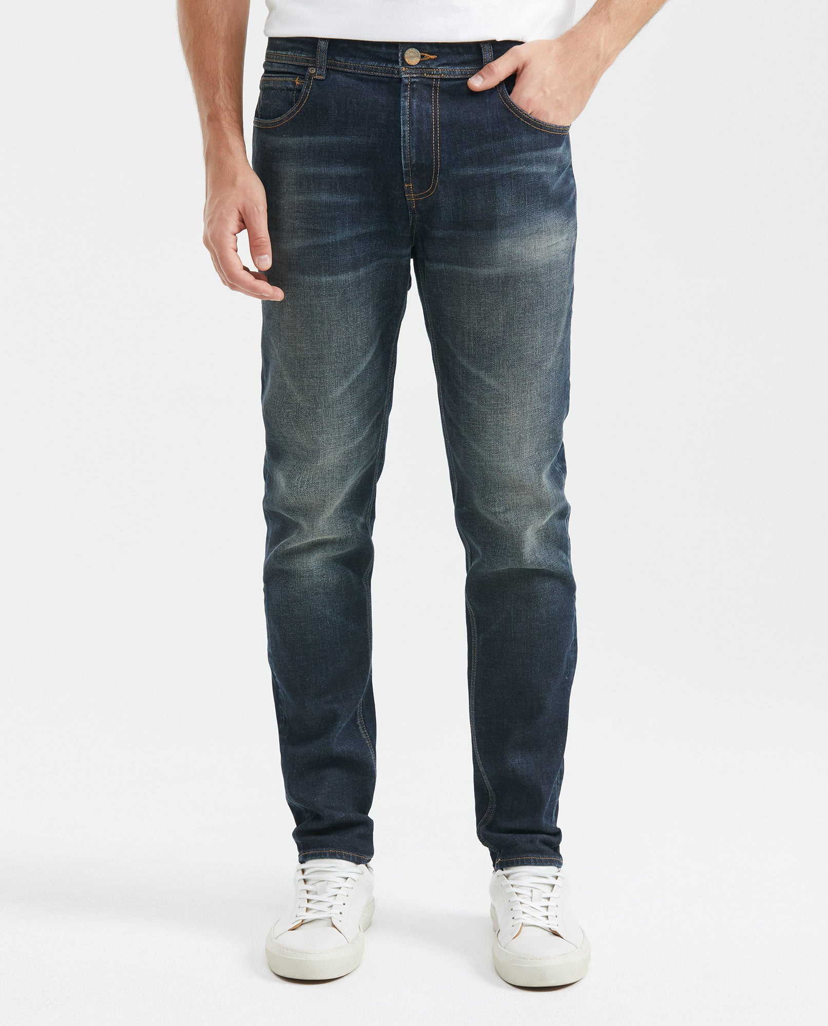 Men's Morrison Heritage Jeans Straight Bootcut Dark Wash Subtle Distressing - 1