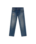 Mens Jeans Slim Fit Mid Rise Dark Wash Cotton Lyocell Distressed Repairs Embroidered Logo - Blue 63_331H000_AZU184140_3