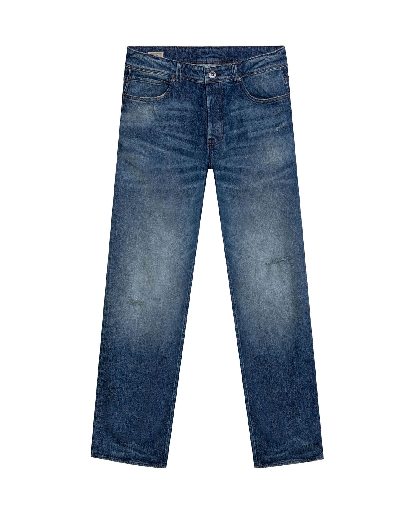 Mens Jeans Relaxed Fit High Rise Medium Wash Cotton Elastane Leather Waistband Badge - Blue 63_331H001_AZU184140_3