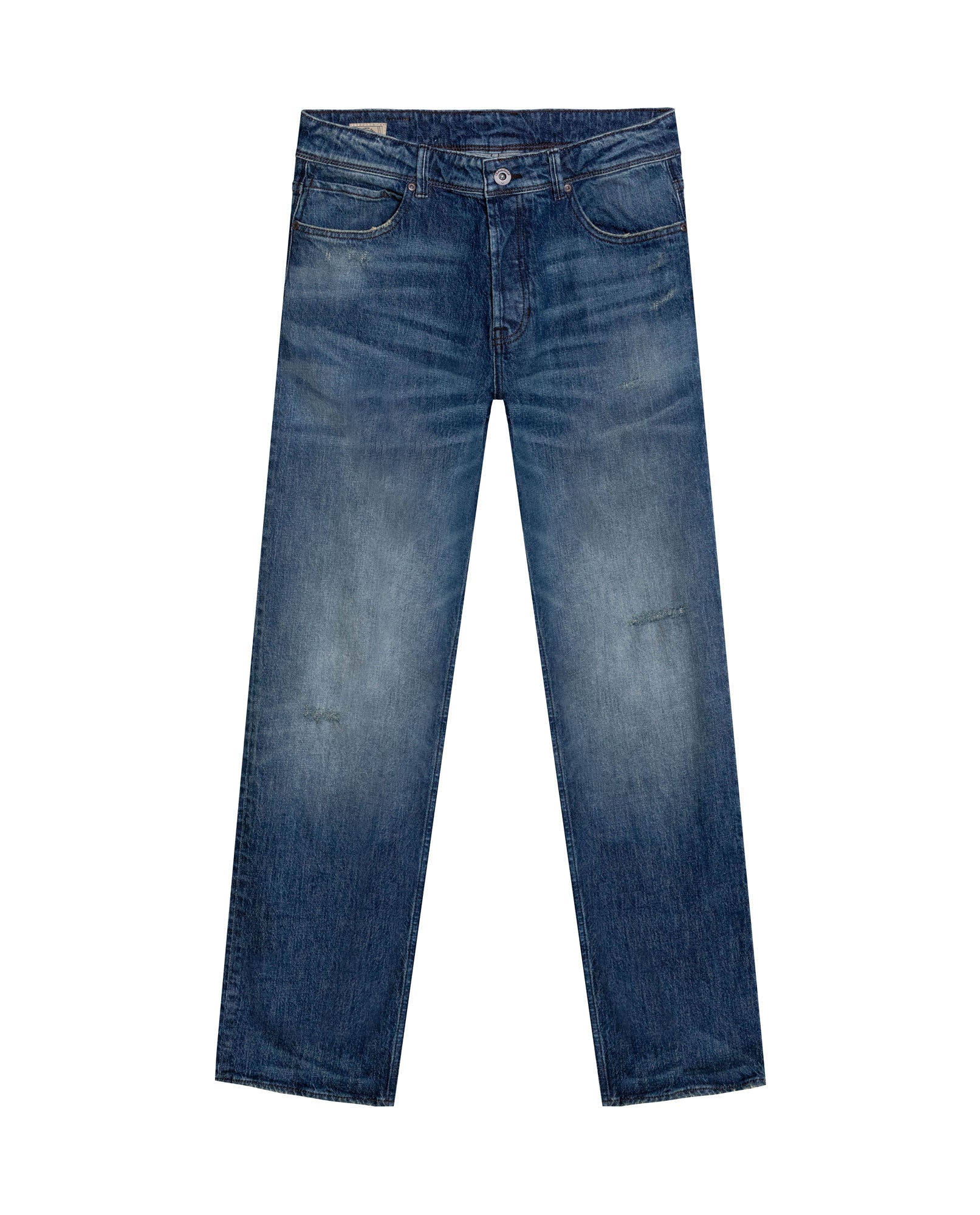 Mens Jeans Relaxed Fit High Rise Medium Wash Cotton Elastane Leather Waistband Badge - Blue 63_331H001_AZU184140_3
