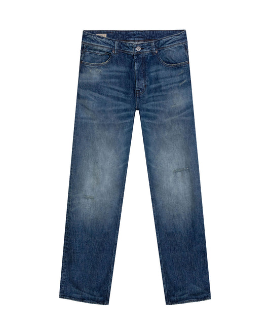 Mens Jeans Relaxed Fit High Rise Medium Wash Cotton Elastane Leather Waistband Badge - Blue 63_331H001_AZU184140_3