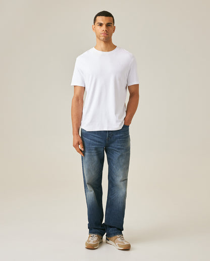 Mens Jeans Relaxed Fit High Rise Medium Wash Cotton Elastane Leather Waistband Badge - Blue 63_331H001_AZU184140_4