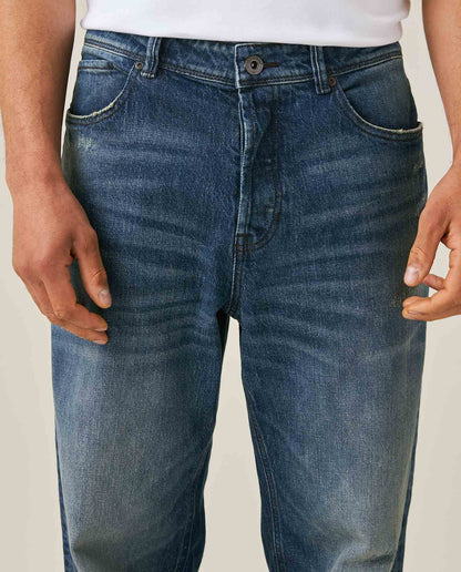 Mens Jeans Relaxed Fit High Rise Medium Wash Cotton Elastane Leather Waistband Badge - Blue 63_331H001_AZU184140_5