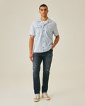 Mens Jeans Skinny Fit Tapered Leg Mid Rise Dark Wash Cotton Elastane Distressed Repairs Eyelet - Blue 63_331H002_AZU194052_4
