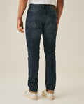 Mens Jeans Skinny Fit Tapered Leg Mid Rise Dark Wash Cotton Elastane Distressed Repairs Eyelet - Blue 63_331H002_AZU194052_7