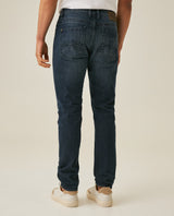 Mens Jeans Skinny Fit Tapered Leg Mid Rise Dark Wash Cotton Elastane Distressed Repairs Eyelet - Blue 63_331H002_AZU194052_7