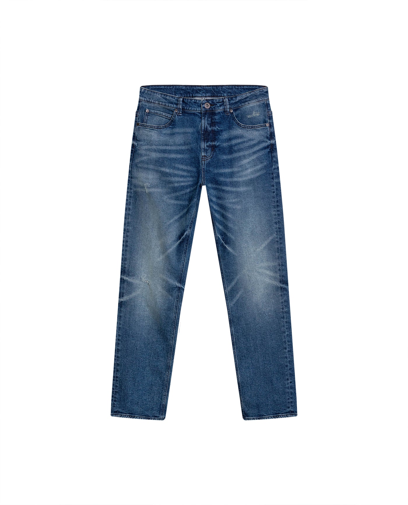 Mens Jeans Straight Fit Super High Rise Medium Wash Cotton Elastane Distressed Reserved Areas - Blue 63_331H003_AZU184140_3