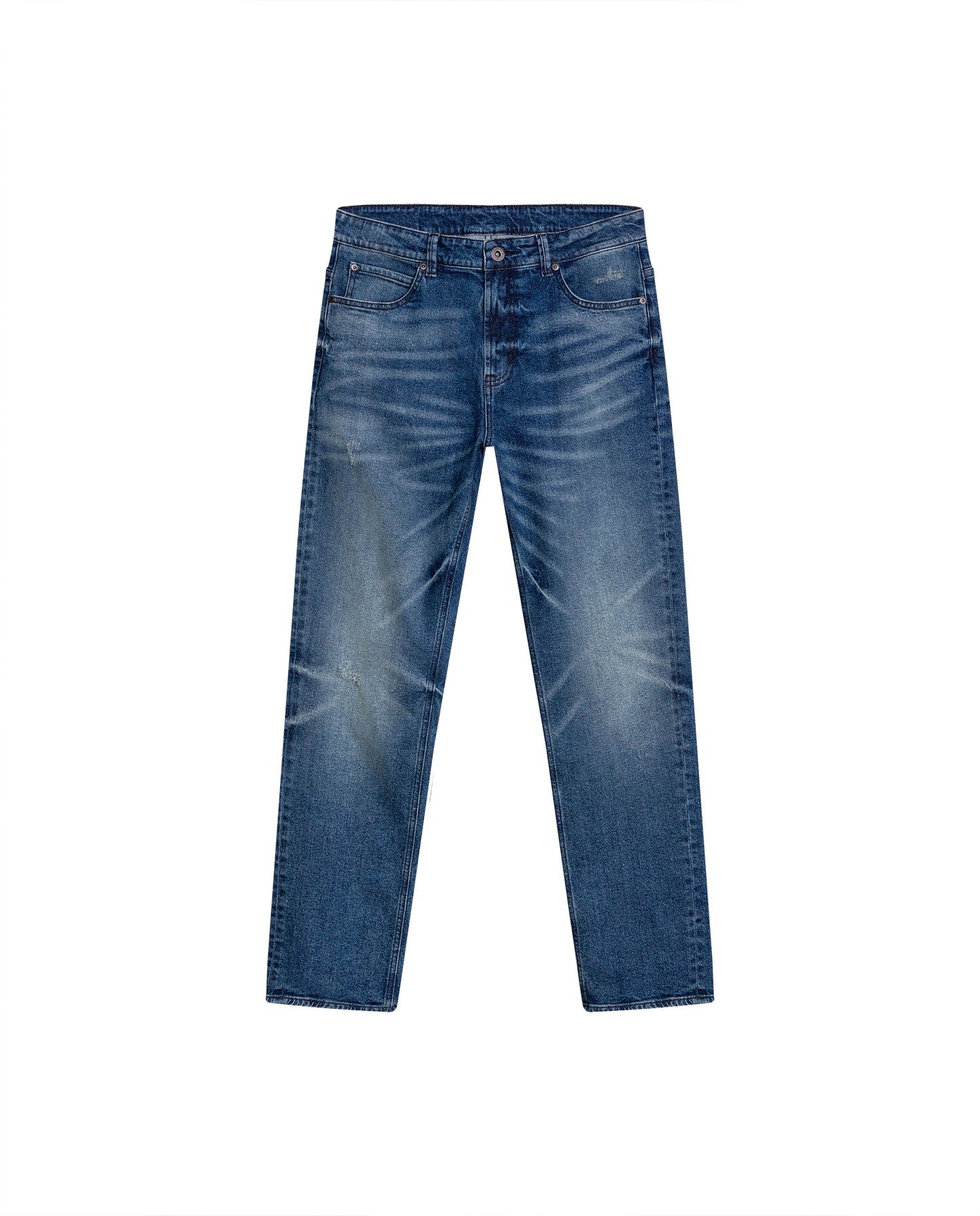 Mens Jeans Straight Fit Super High Rise Medium Wash Cotton Elastane Distressed Reserved Areas - Blue 63_331H003_AZU184140_3