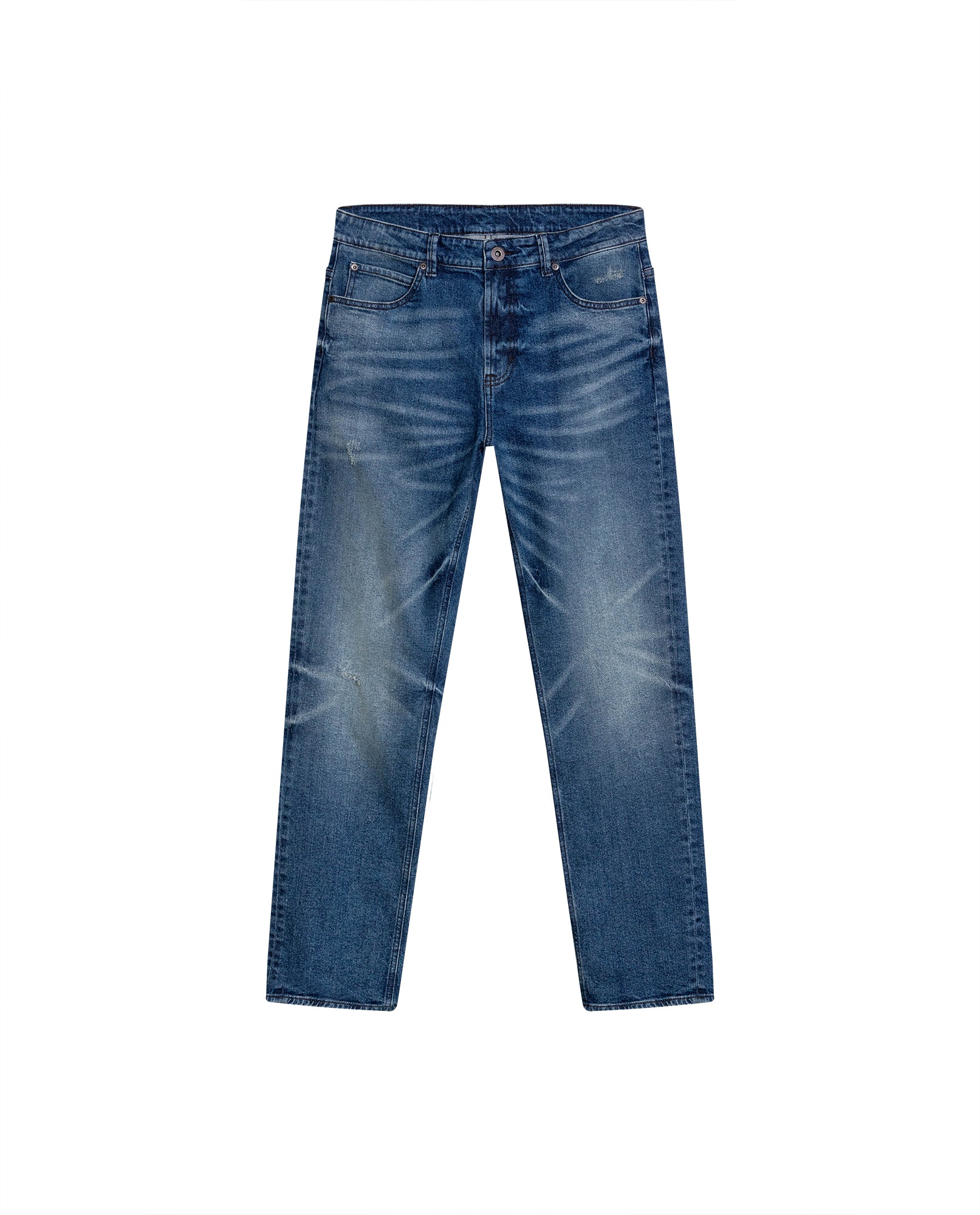 Mens Jeans Straight Fit Super High Rise Medium Wash Cotton Elastane Distressed Reserved Areas - Blue 63_331H003_AZU184140_3