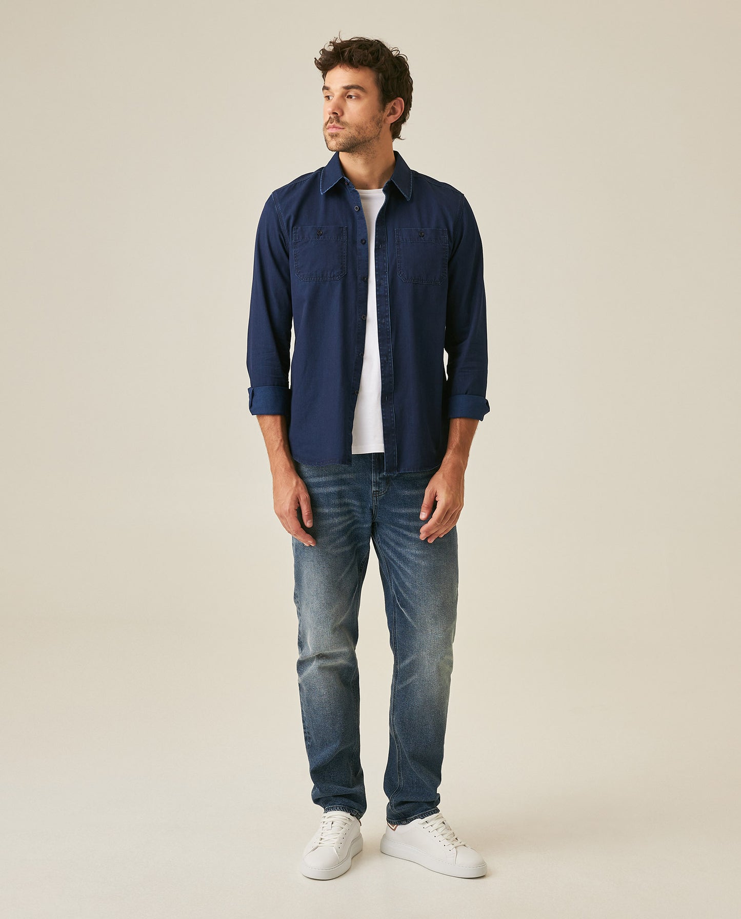 Mens Jeans Straight Fit Super High Rise Medium Wash Cotton Elastane Distressed Reserved Areas - Blue 63_331H003_AZU184140_4