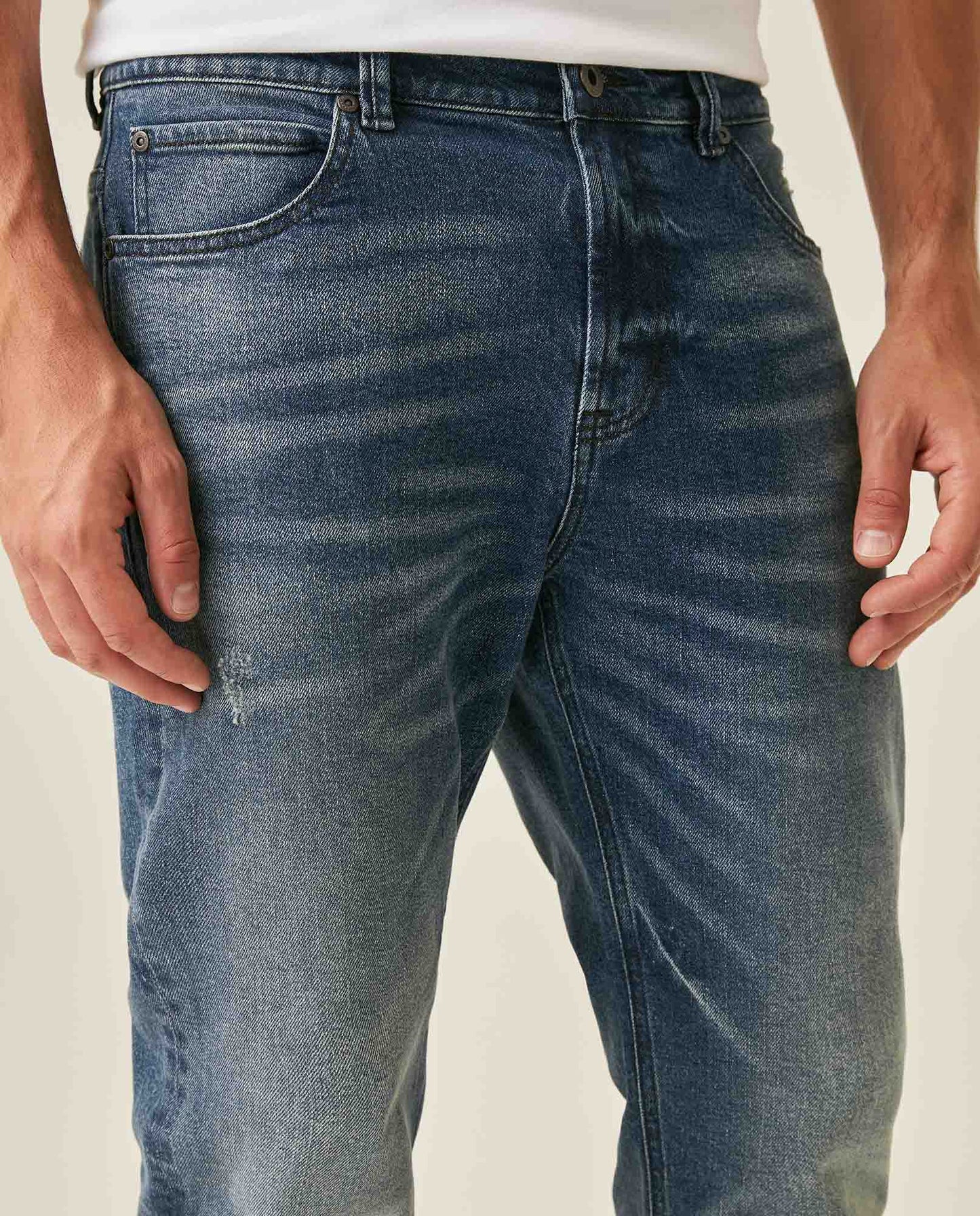 Mens Jeans Straight Fit Super High Rise Medium Wash Cotton Elastane Distressed Reserved Areas - Blue 63_331H003_AZU184140_5