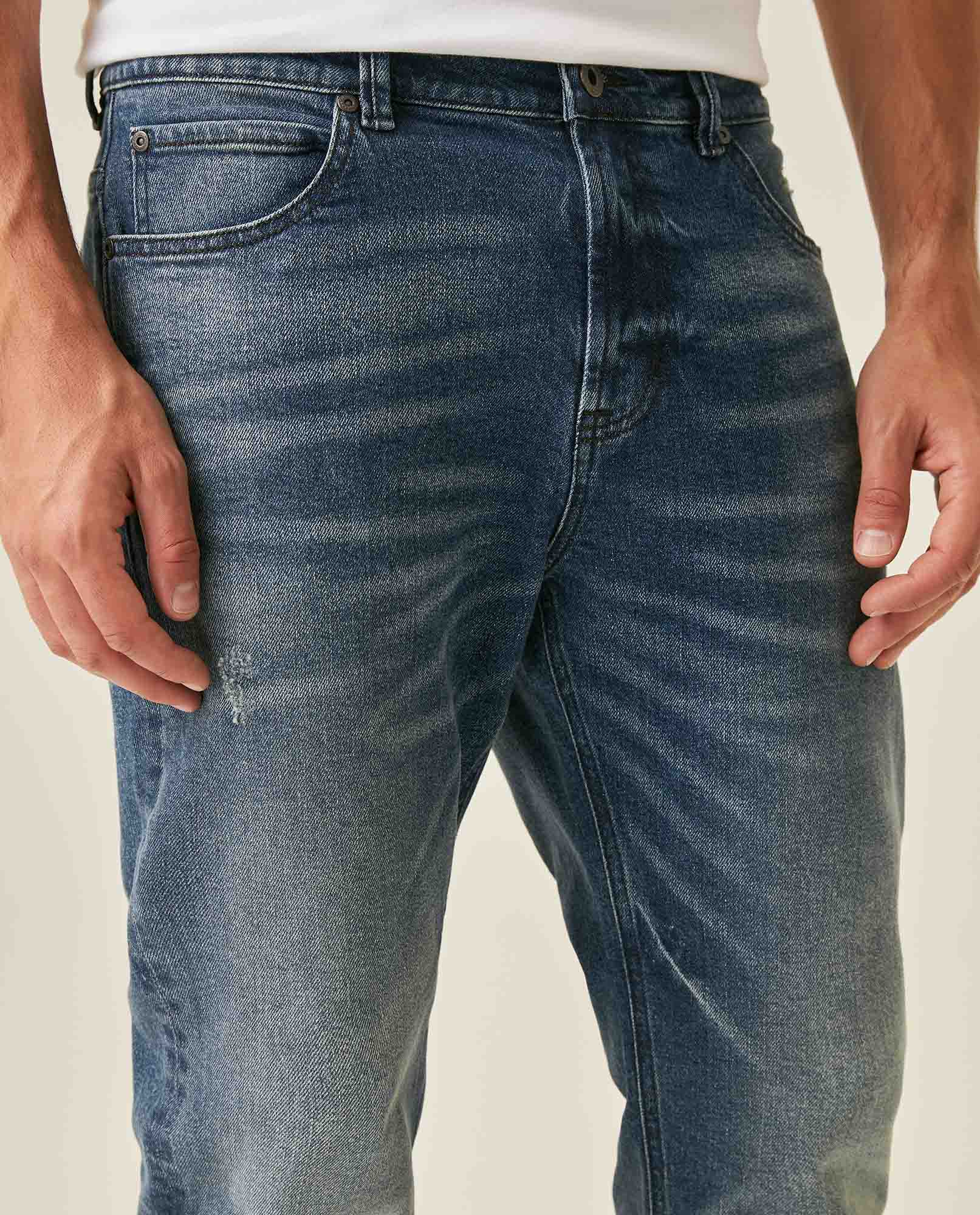 Mens Jeans Straight Fit Super High Rise Medium Wash Cotton Elastane Distressed Reserved Areas - Blue 63_331H003_AZU184140_5