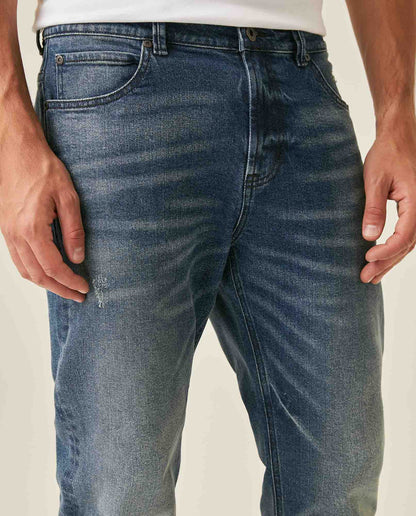 Mens Jeans Straight Fit Super High Rise Medium Wash Cotton Elastane Distressed Reserved Areas - Blue 63_331H003_AZU184140_5